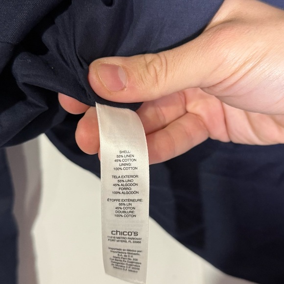 Chico's Embellished Blazer Navy Blue Open Front Linen Blend Size 3 / Large Jewel - Picture 9 of 10